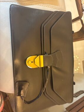 Classic Black Leather Briefcase with Yellow Accent